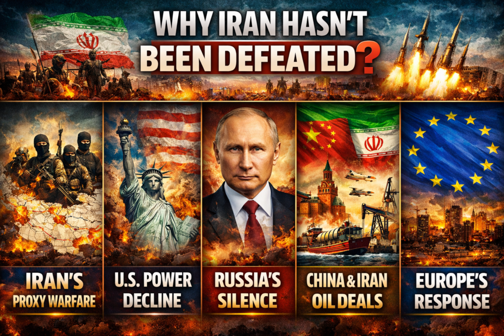 Why Iran Hasn’t Been Defeated – Iran proxy warfare, US power decline, Russia silence, China Iran oil deals and Europe response